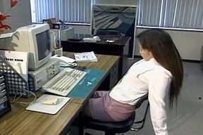Horny Asian Secretary Fingering Her Hairy Twat
