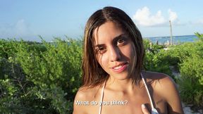 latina creampie and facial in the beach