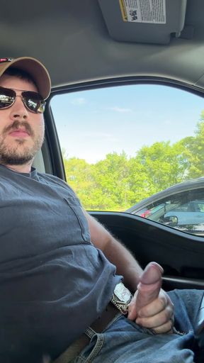 Daddy shoots precum in truck