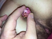 Mature anal play with butt plug