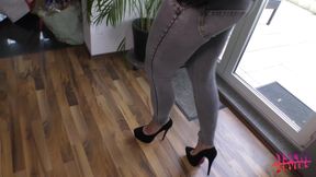Magnificent German babe talks dirty while trying out high heels
