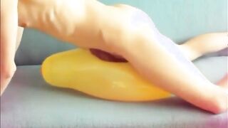 Yellow balloon humping cum