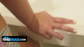 Thick blonde stepsister Daisy Stone takes a cumshot from her aroused stepbro