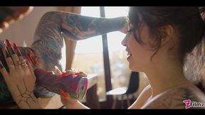 hot Tattoo Lesbian Anal Fuck + i SQUIRT on a Pornstar - Eden Ivy