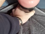 Fucking a flesh light while roommate holds it