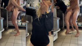 French amateur gets fucked by a random pizza delivery guy in the stockroom