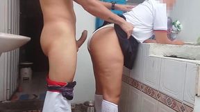 Amateur Latina stepsister gives a hardcore standing blowjob in her school