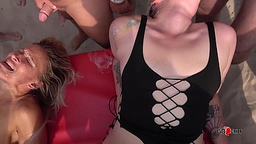 Outdoor creampie gangbang orgy cum swap swallow