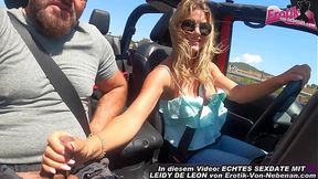 German amateur MILF gives public blowjob in a car while driving