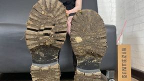 Disgusting muddy old boots worship and trample