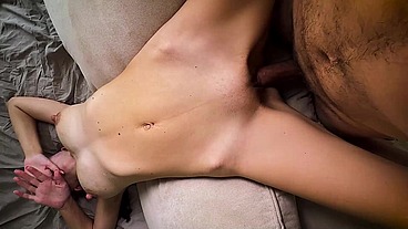 The first sex of tiny girl with biggest nipples in the world! On her 19-th Birthday