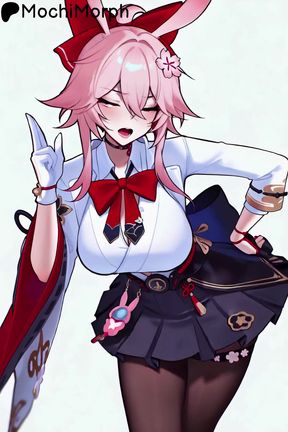 Hentai anime girl with red hair and white outfit