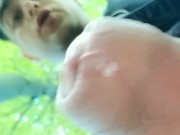Cumming tip of uncut cock