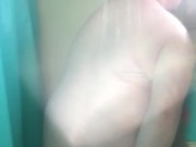 POV join cubby hairy daddy in the shower as he spreads his ass and strokes his thick hard cock