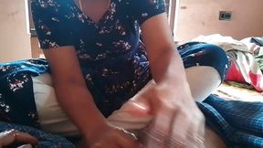 Indian Housewife Massages Her Husband 's Penis and Release Milk