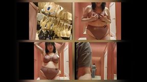 FITTING ROOM BRA AND PANTY TRY ON W A FEEDING