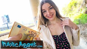 Public Agent - Cute young long haired Ukranian brunette waiting for friends agrees to have sex with a stranger outdoors