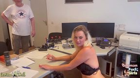 sexy german blonde has to suck the senior boss  cock