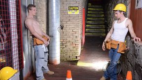 Well-hung hardhats Johnny Forza and Matthew Ryder fuck on the steps