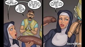 Black Devotion pt. 5 - White Nun deepthroat 3 Big Black Cocks and swallows huge load of cum