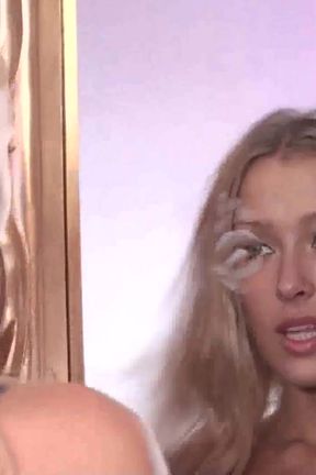 Slave begging for self-admiring mistress in front of mirror