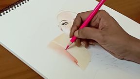 Erotic Art Or Drawing Portrait of Angela White as Sexy Desi Wife Sucking A Big White Dick