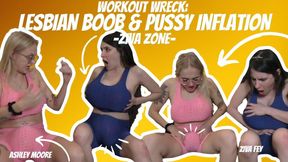 Ziva Fey - Workout Wreck: Lesbian Boob And Pussy Inflation With Ashley Moore