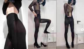 Femboy in used pantyhoses gets creamed hard on nylon feet stockings