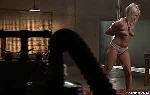 Bound blonde interrogator anal banged