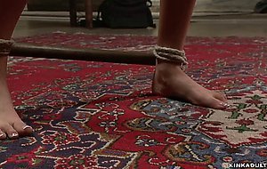 Bound blonde interrogator anal banged
