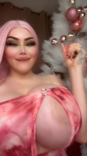 Miss Bimbo big tits sucks dildo