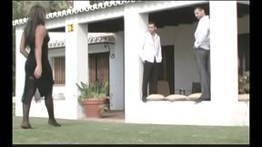 Nasty Brazilian floozie Dunia Montenegro prefers to clean pipe of one stud while another one is splitting her buns with his massive tool and then get bread buttered on both sides