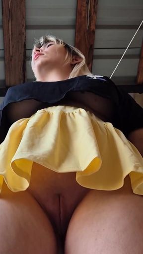 Candid Under skirt in Public - Mini Skirt, No Panties, and a Shaved Pussy on Display   Clip 1