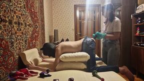 Busty Russian Domina Fucks Slave with Big Anal Dildo