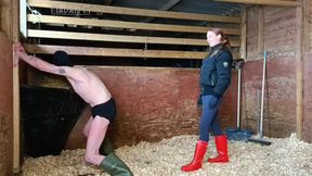 Boots Versus Balls, Extremely Hard Hunters Wellingtons Ballbusting in the Stables