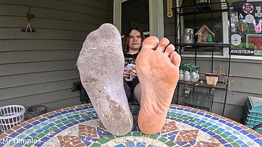 I show off my dirty socks and feet