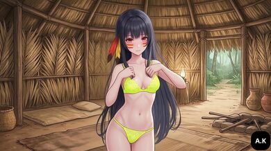 Anime girl strips bra then panties in jungle hut slow dance hentai