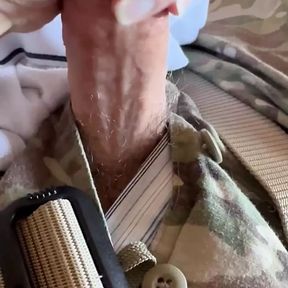 Army soldier customizes some tighty whities for a follower