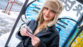 ”Sexy blonde flashing tits at the bus stop - Chloe Chevalier”