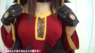 日本角色扮演者装扮成来自 KonoSuba 的 Megumin 吹鸡巴并被性交 POV