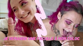 POV French alt girl sucks her roomate's cock and gets a huge cum facial