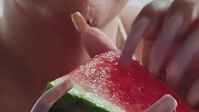 ASMR Sounds of long fingernails scratching and piercing fruit