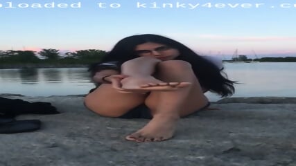 Amateur Nerd Displaying Her Feet And Toes By The Water - Sexy Chocolate