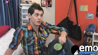 Skinny homosexual cumming after bareback lovemaking