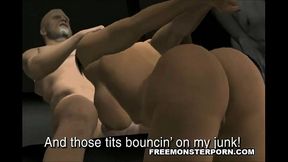 Busty 3D cartoon babe suck sand tugs an old man'_s cock
