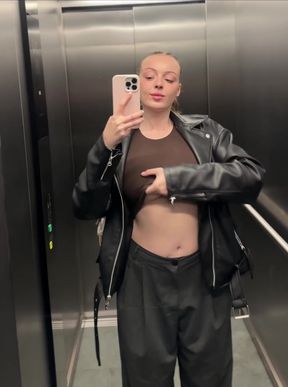 Alone in the elevator, quick-boob reveal