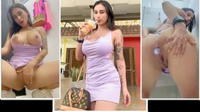 Latin milf whips out her snatch at Colombia's busiest mall, then finger-fucks herself in public