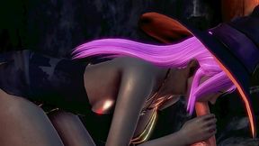 A warrior defeated an elf witch and fucked her hard with cum in a 3D hentai anime.