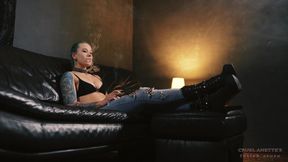 Anette Smokes in Jeans and Boots 4K