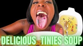 Tinies Soup - Giantess Vore - This giantess vore scene features mouth fetish, tiny man, shrinking fetish, evil giantess, and femdom pov - 1080 MP4